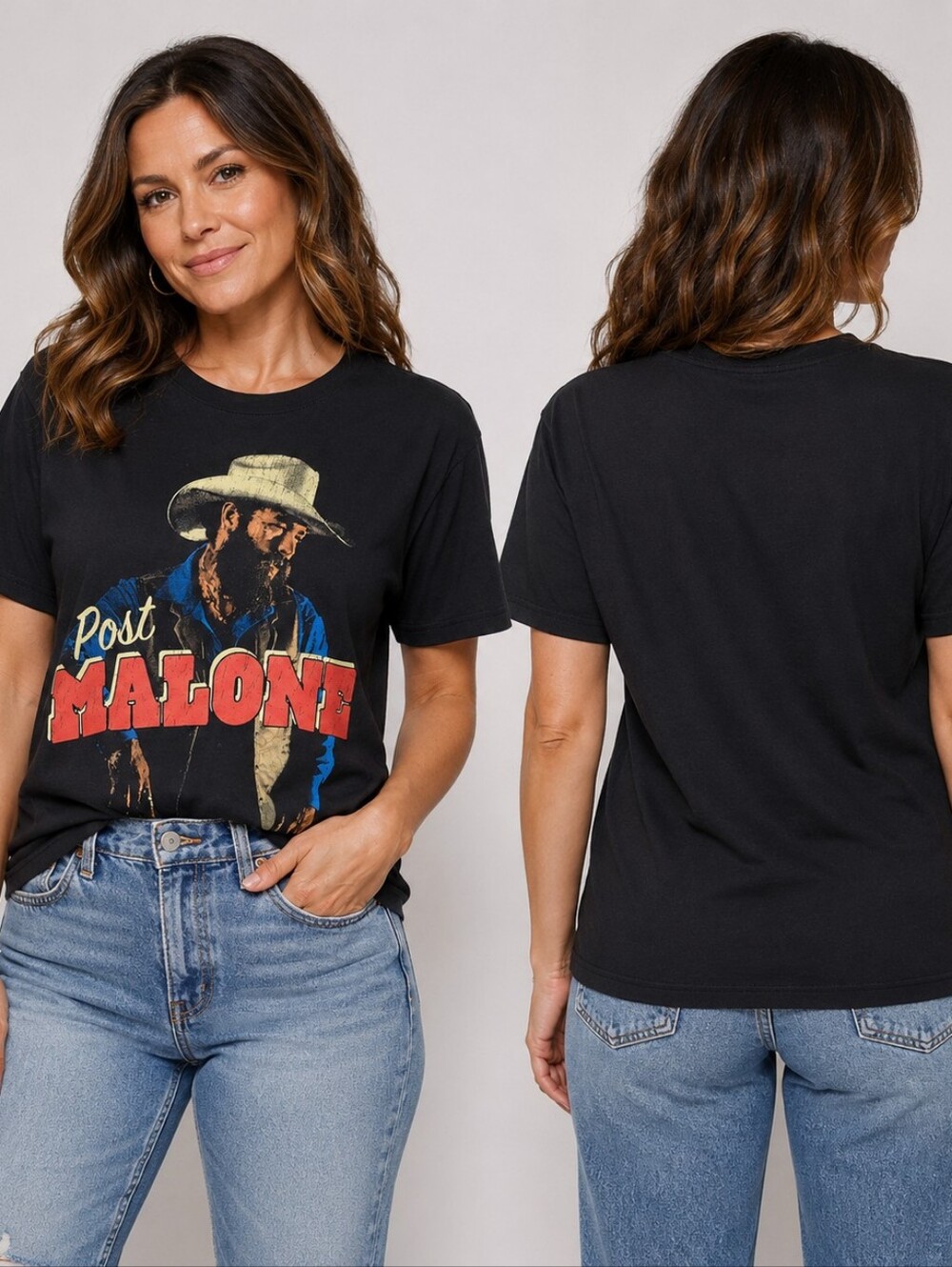 Post Malone Black Graphic T-Shirt Size M Cowboy Hat Concert Music Tee Western St